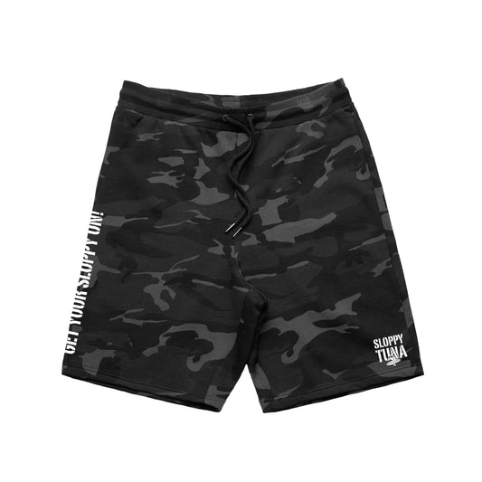 Get Your Sloppy On - Black Camo Shorts
